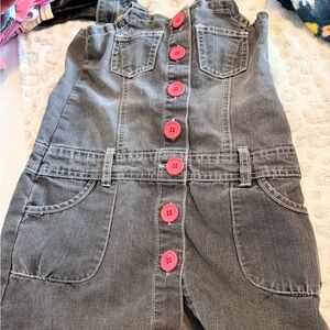 Pumpkin Patch Charcoal Overalls with Pink Buttons